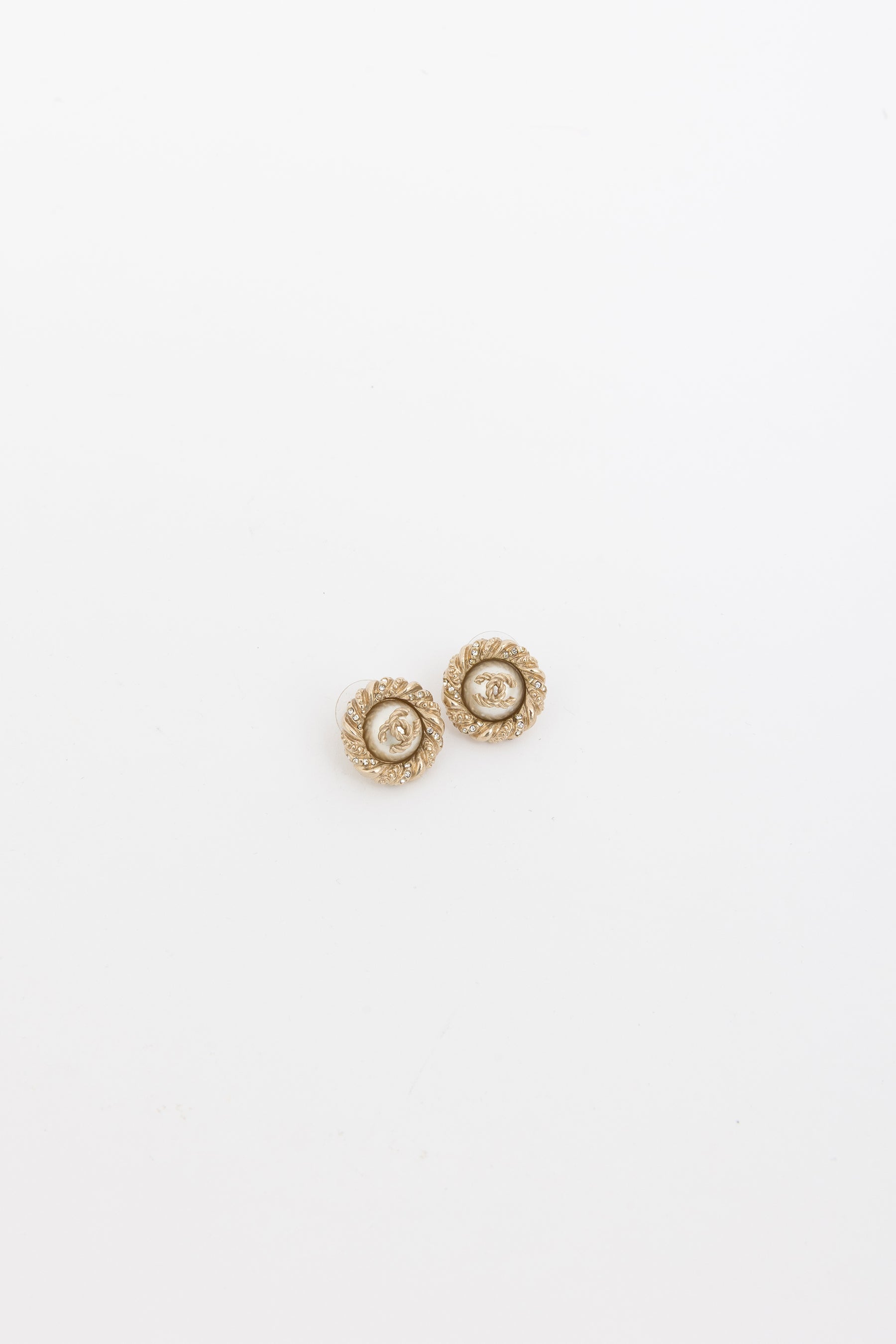 Crystal CC Pearl Button Earrings