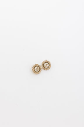Crystal CC Pearl Button Earrings