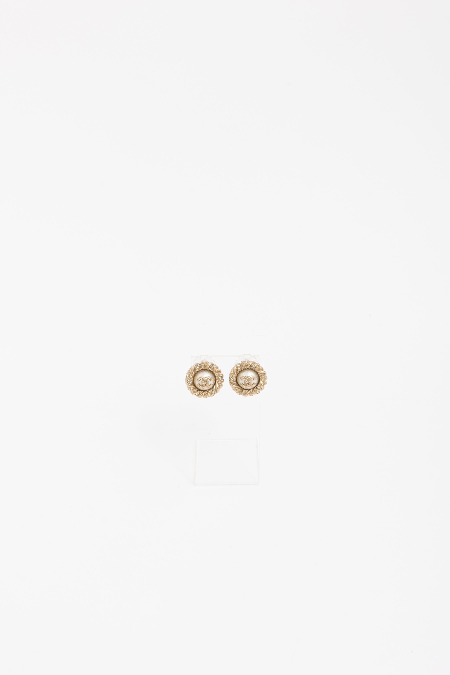 Crystal CC Pearl Button Earrings