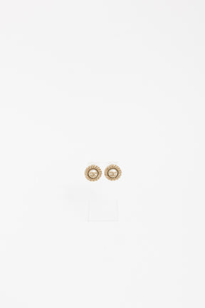 Crystal CC Pearl Button Earrings