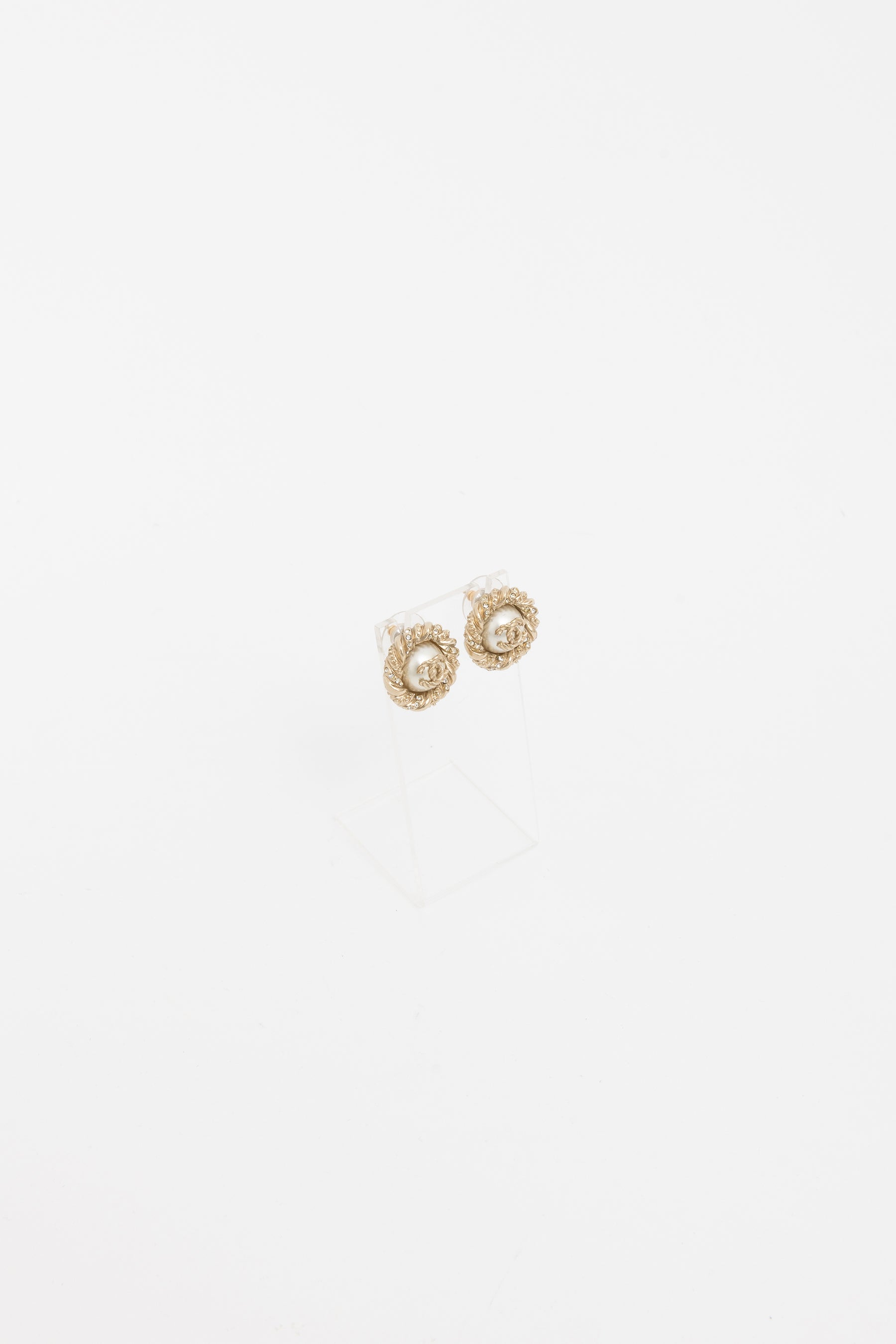 Crystal CC Pearl Button Earrings