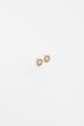 Crystal CC Pearl Button Earrings