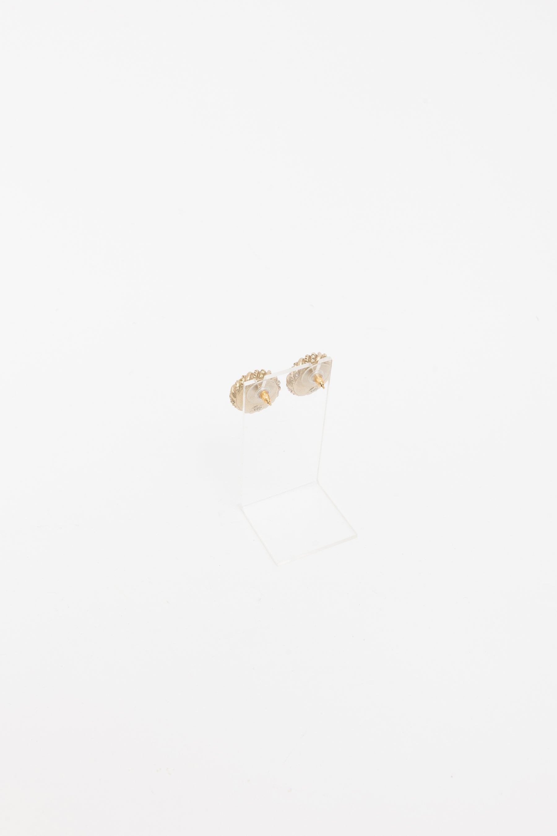 Crystal CC Pearl Button Earrings