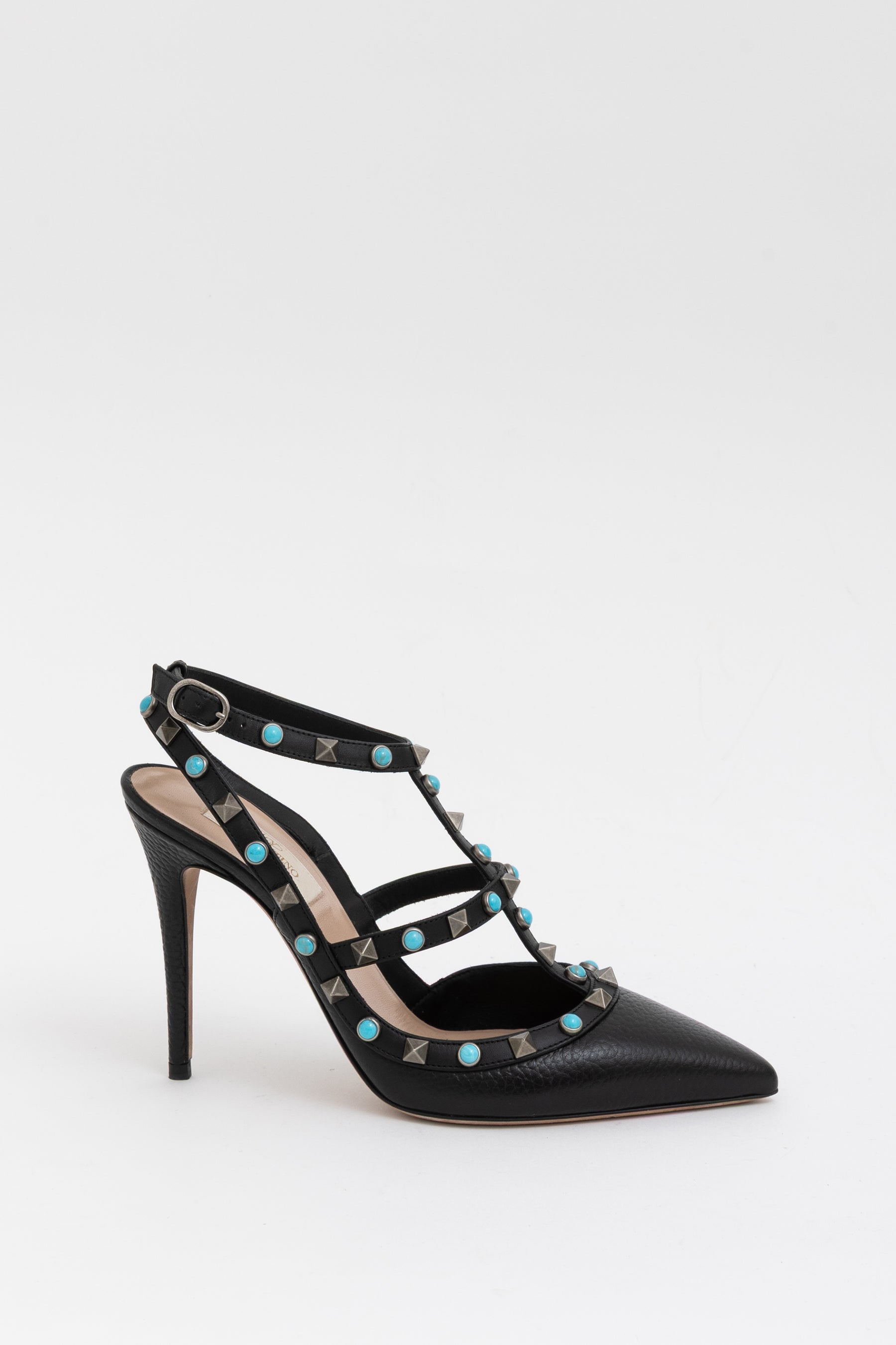 Turquoise Rockstud Cage Heels