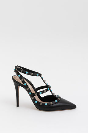 Turquoise Rockstud Cage Heels
