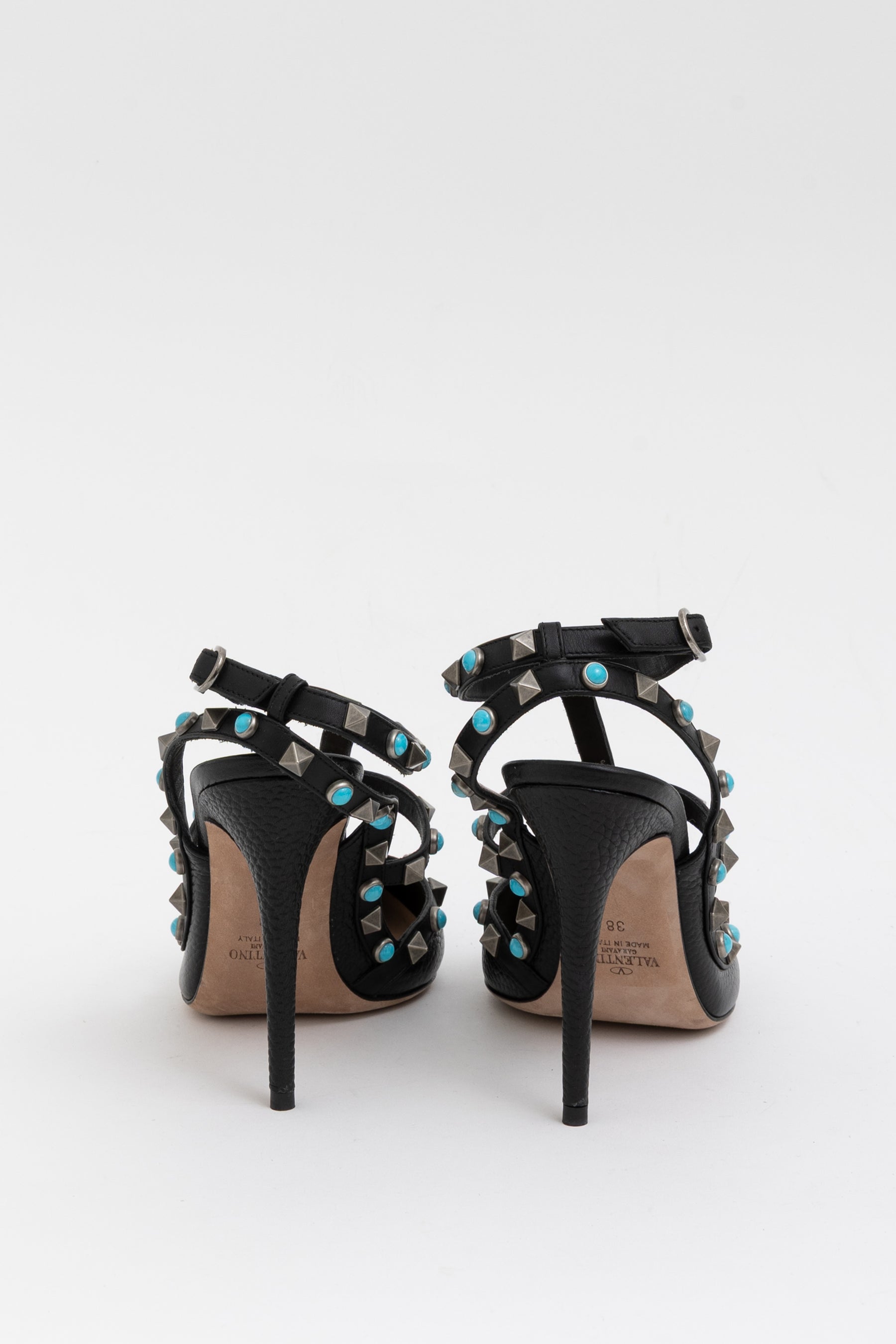 Turquoise Rockstud Cage Heels