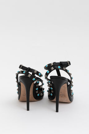 Turquoise Rockstud Cage Heels