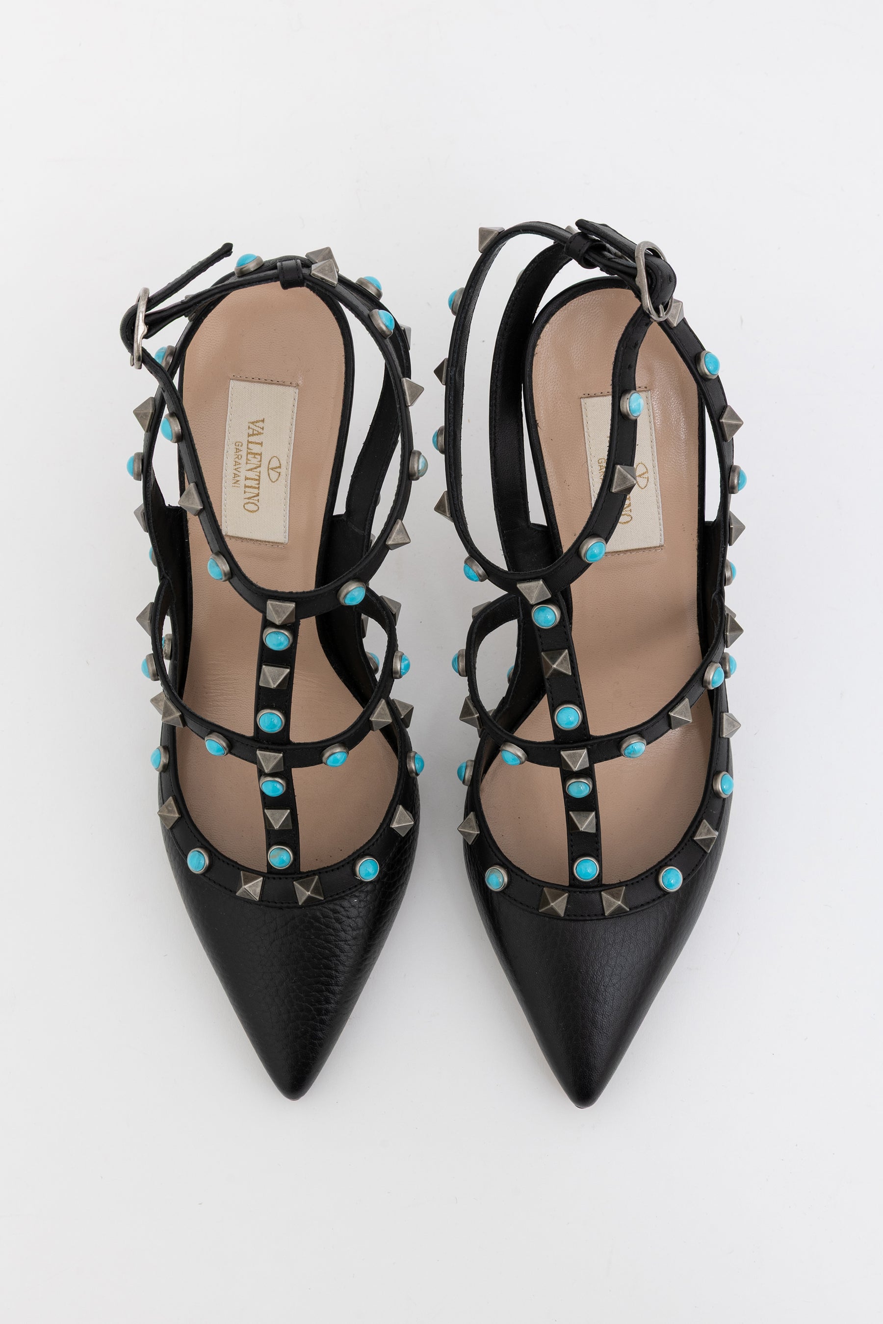 Turquoise Rockstud Cage Heels