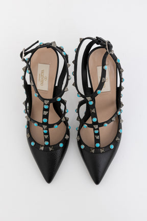 Turquoise Rockstud Cage Heels