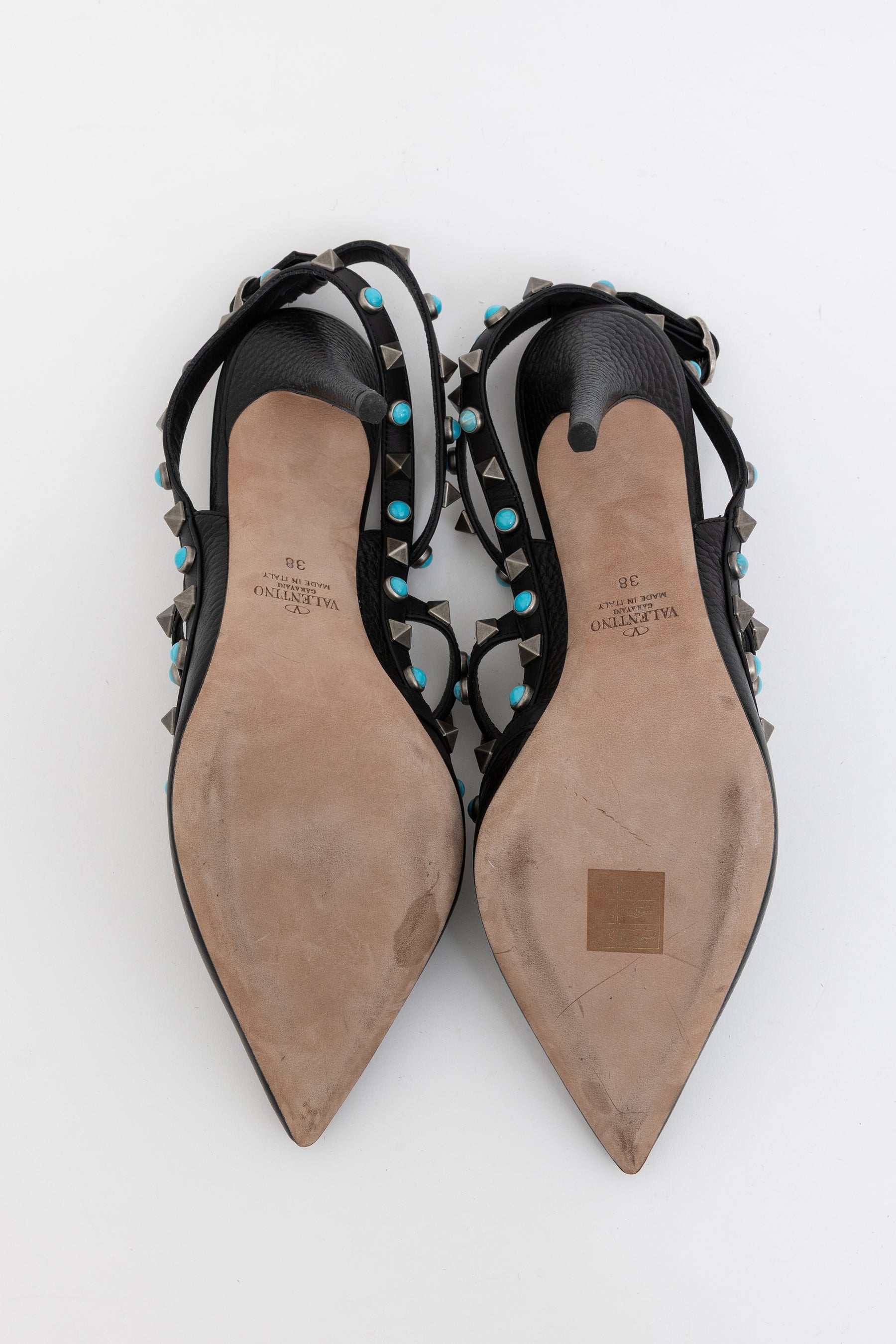Turquoise Rockstud Cage Heels