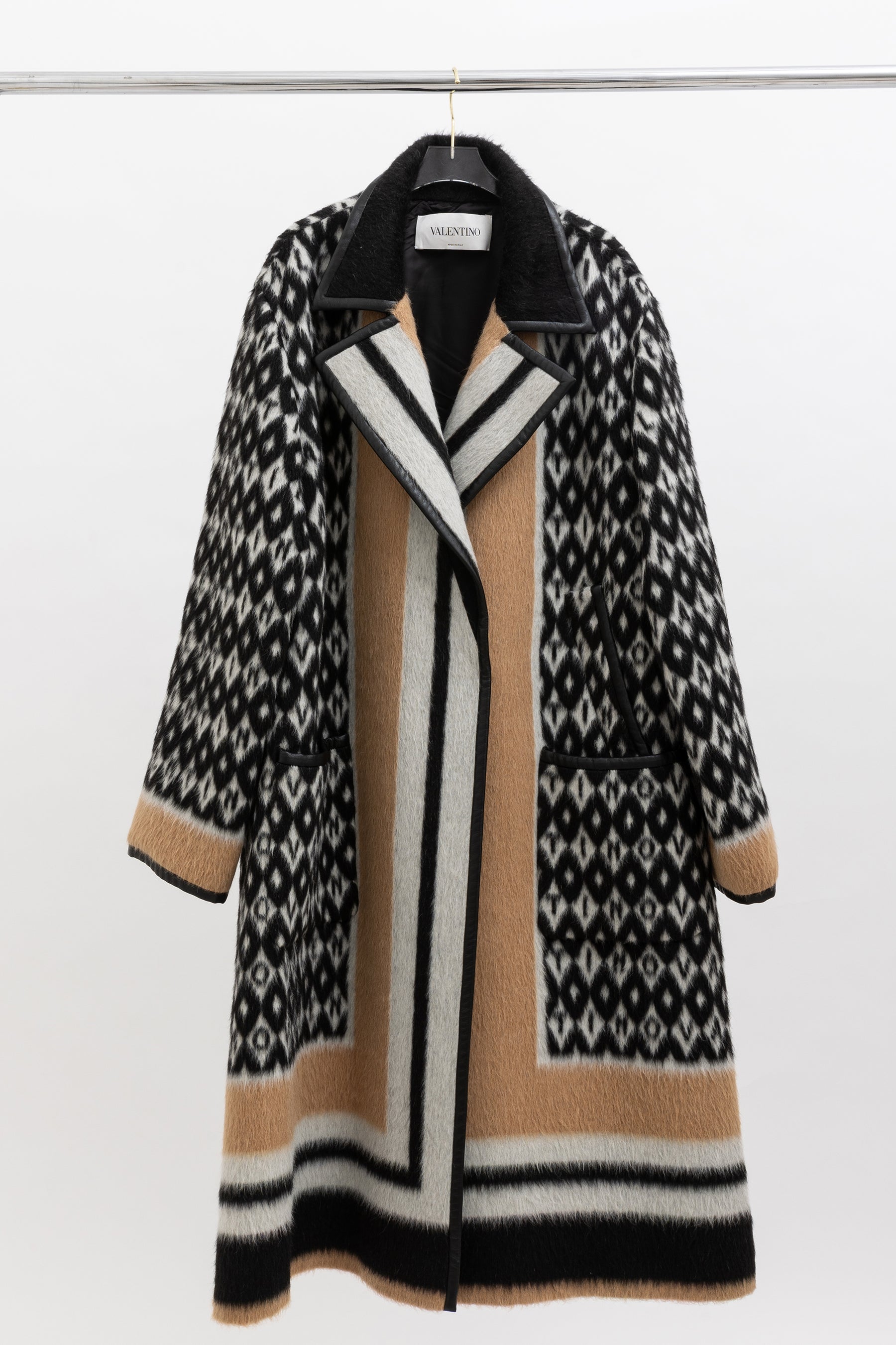 Logo Coat with Leather Trim