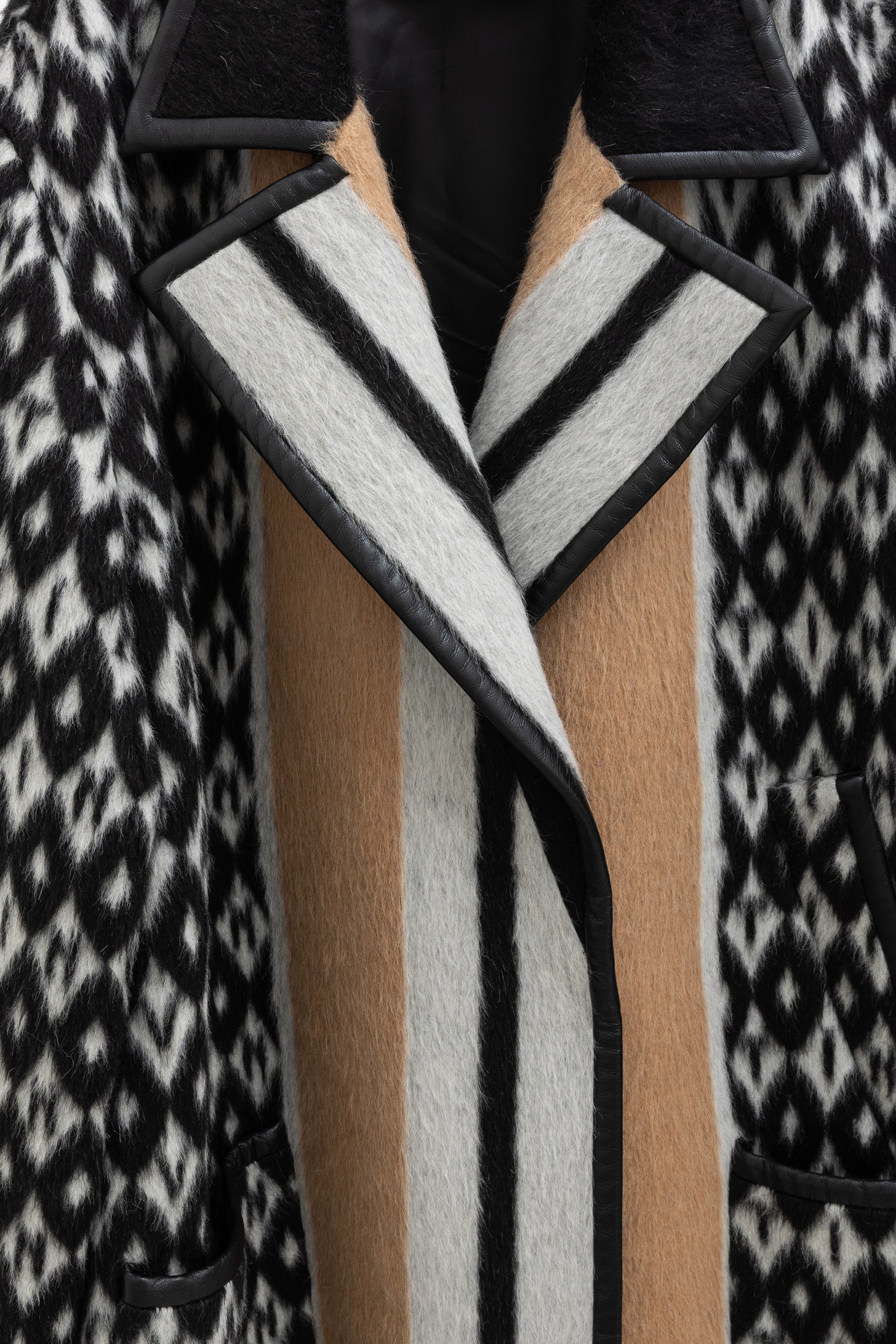 Logo Coat with Leather Trim