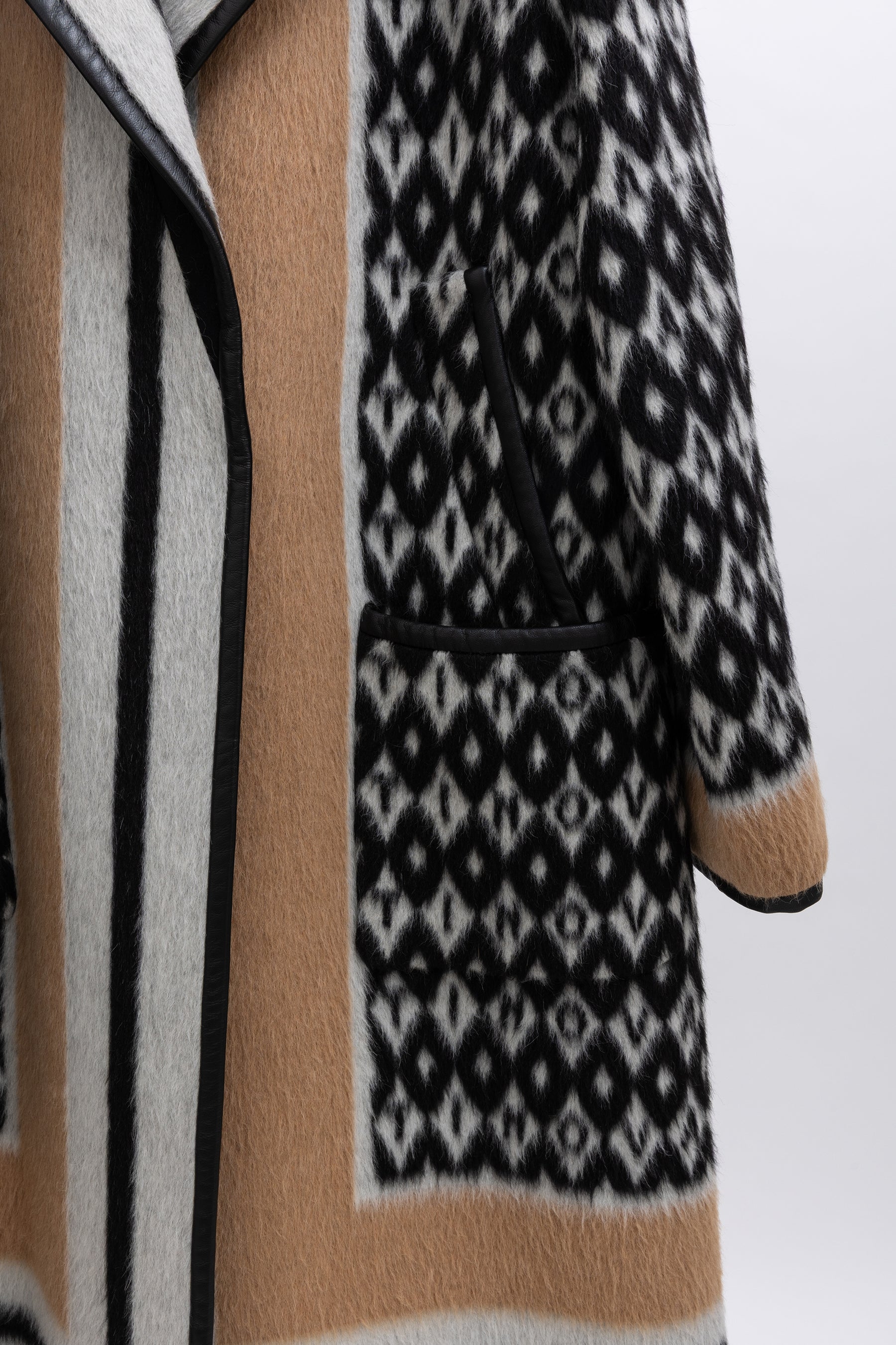 Logo Coat with Leather Trim