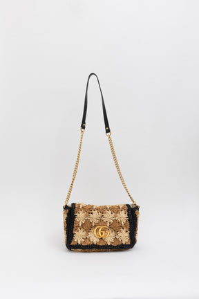 Small GG Marmont Raffia Shoulder Bag