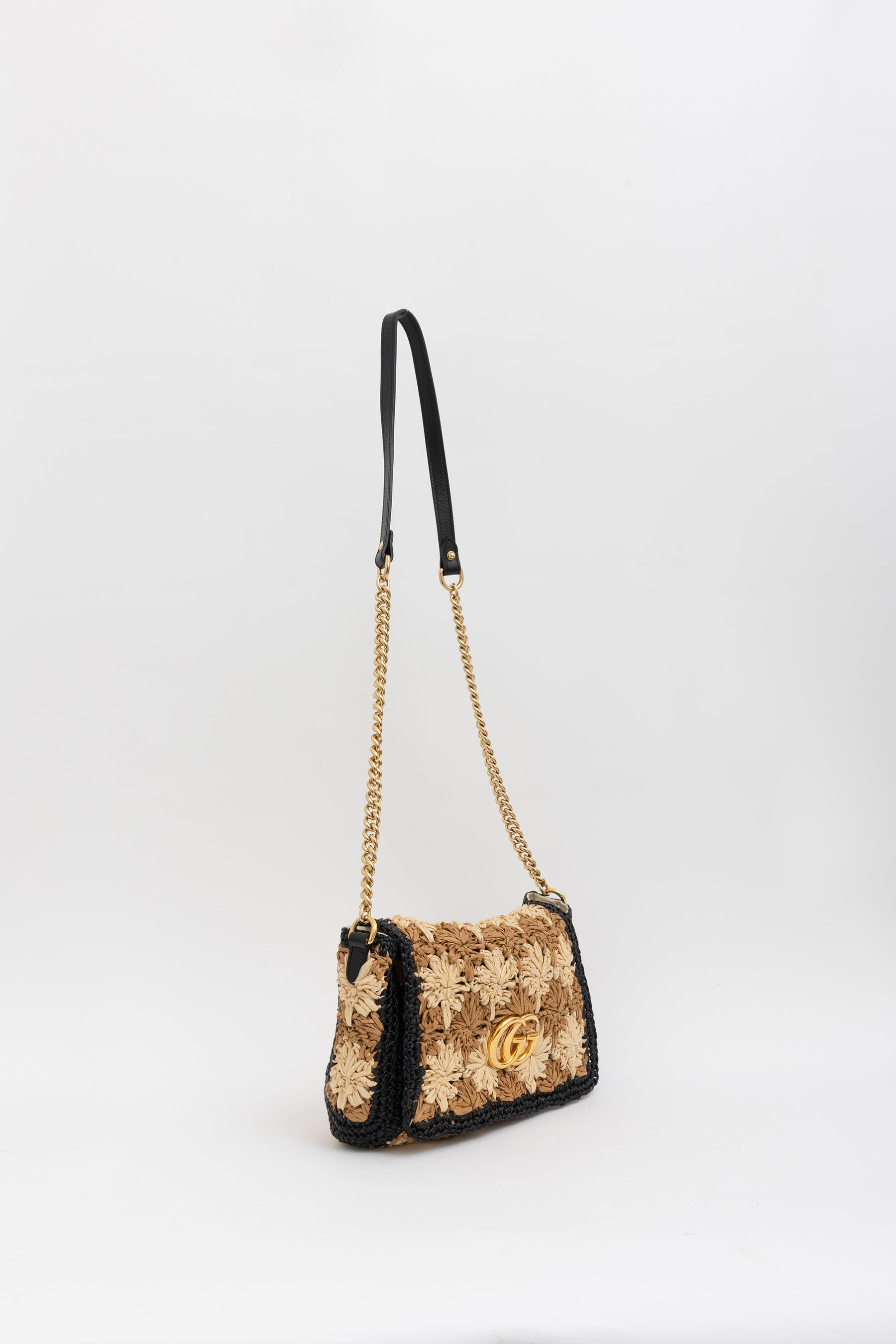 Small GG Marmont Raffia Shoulder Bag