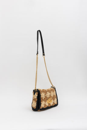 Small GG Marmont Raffia Shoulder Bag