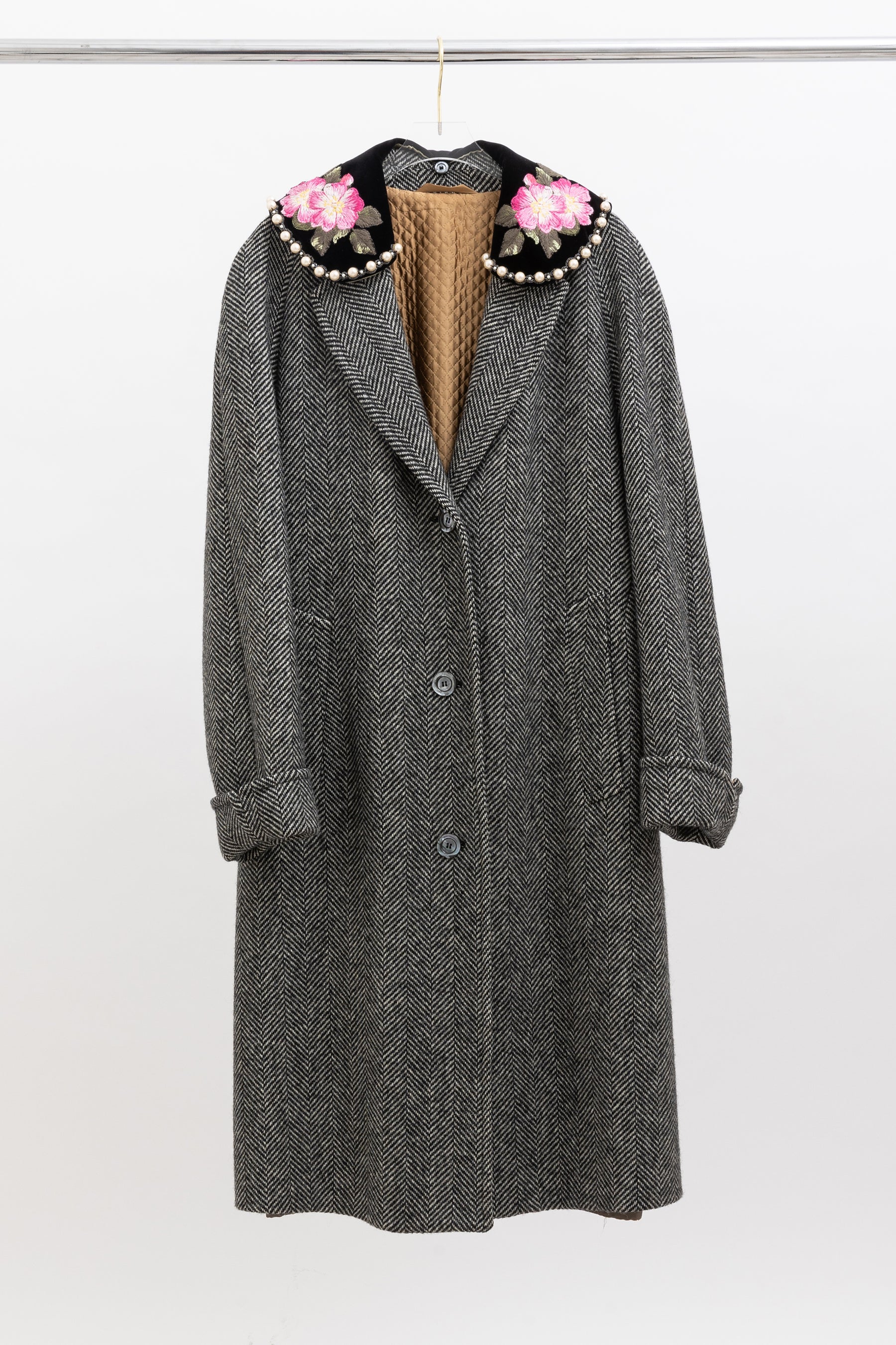 Herringbone Coat with Embroidery
