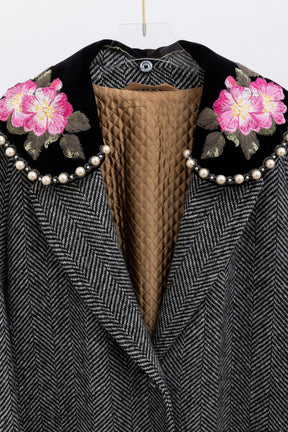 Herringbone Coat with Embroidery