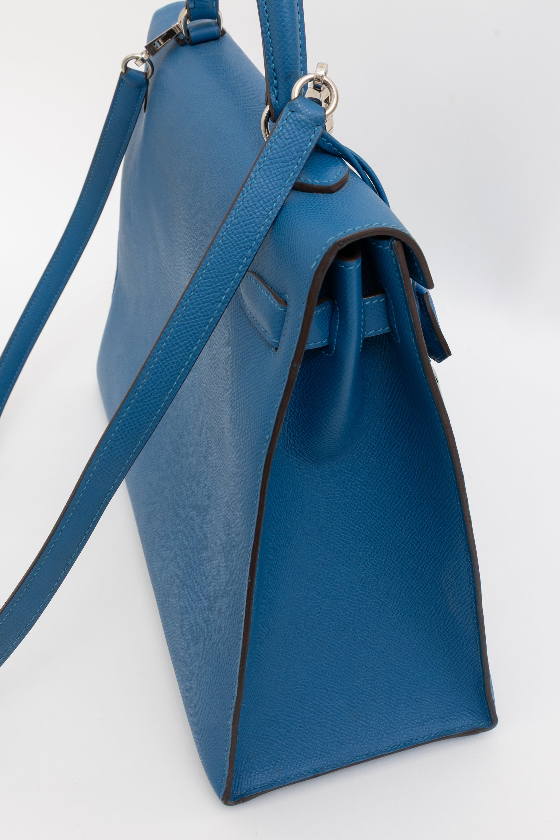 Kelly 35 Sellier Blue Epsom Leather with Palladium Hardware