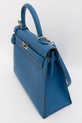Kelly 35 Sellier Blue Epsom Leather with Palladium Hardware