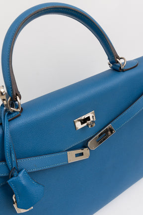 Kelly 35 Sellier Blue Epsom Leather with Palladium Hardware