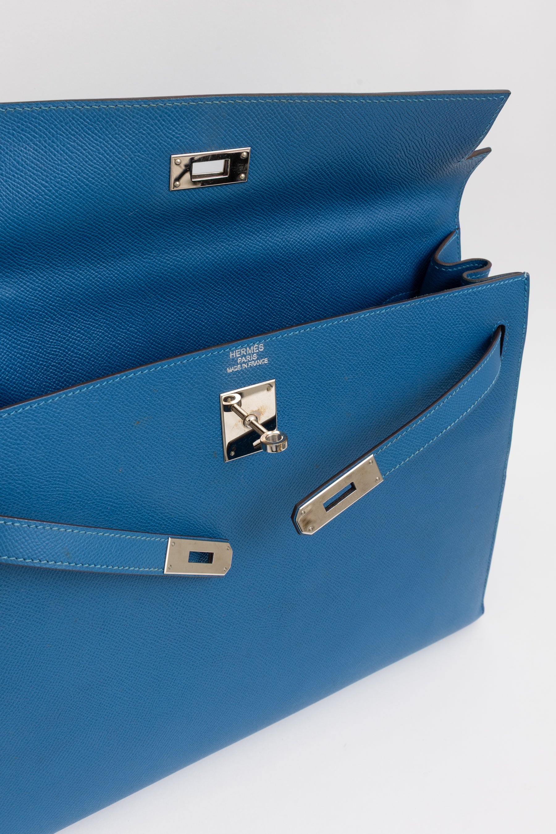 Kelly 35 Sellier Blue Epsom Leather with Palladium Hardware