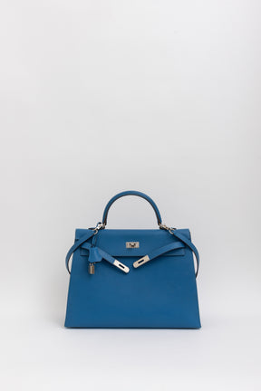 Kelly 35 Sellier Blue Epsom Leather with Palladium Hardware