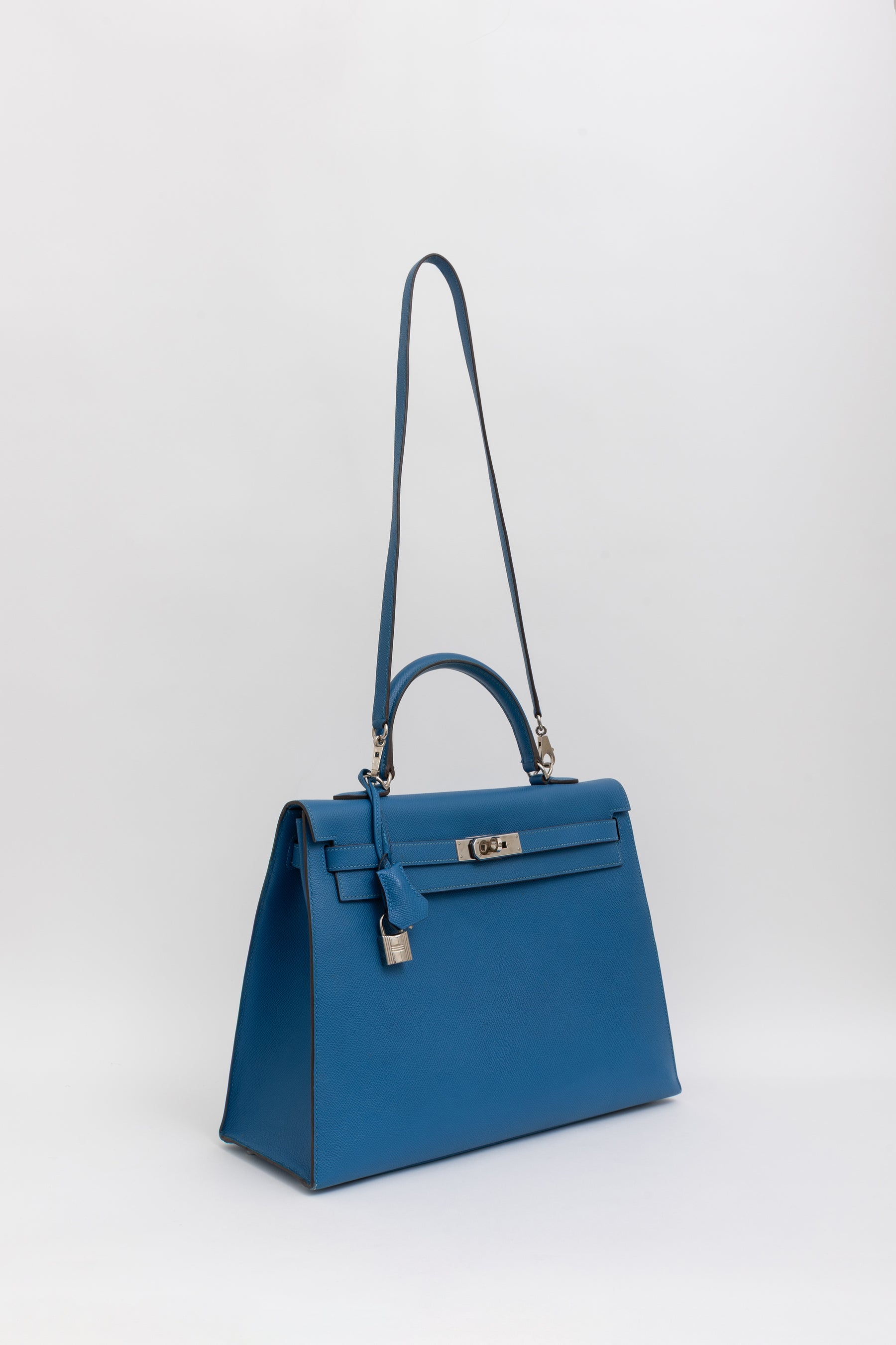 Kelly 35 Sellier Blue Epsom Leather with Palladium Hardware