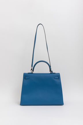 Kelly 35 Sellier Blue Epsom Leather with Palladium Hardware