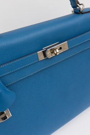 Kelly 35 Sellier Blue Epsom Leather with Palladium Hardware