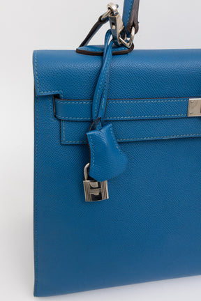 Kelly 35 Sellier Blue Epsom Leather with Palladium Hardware