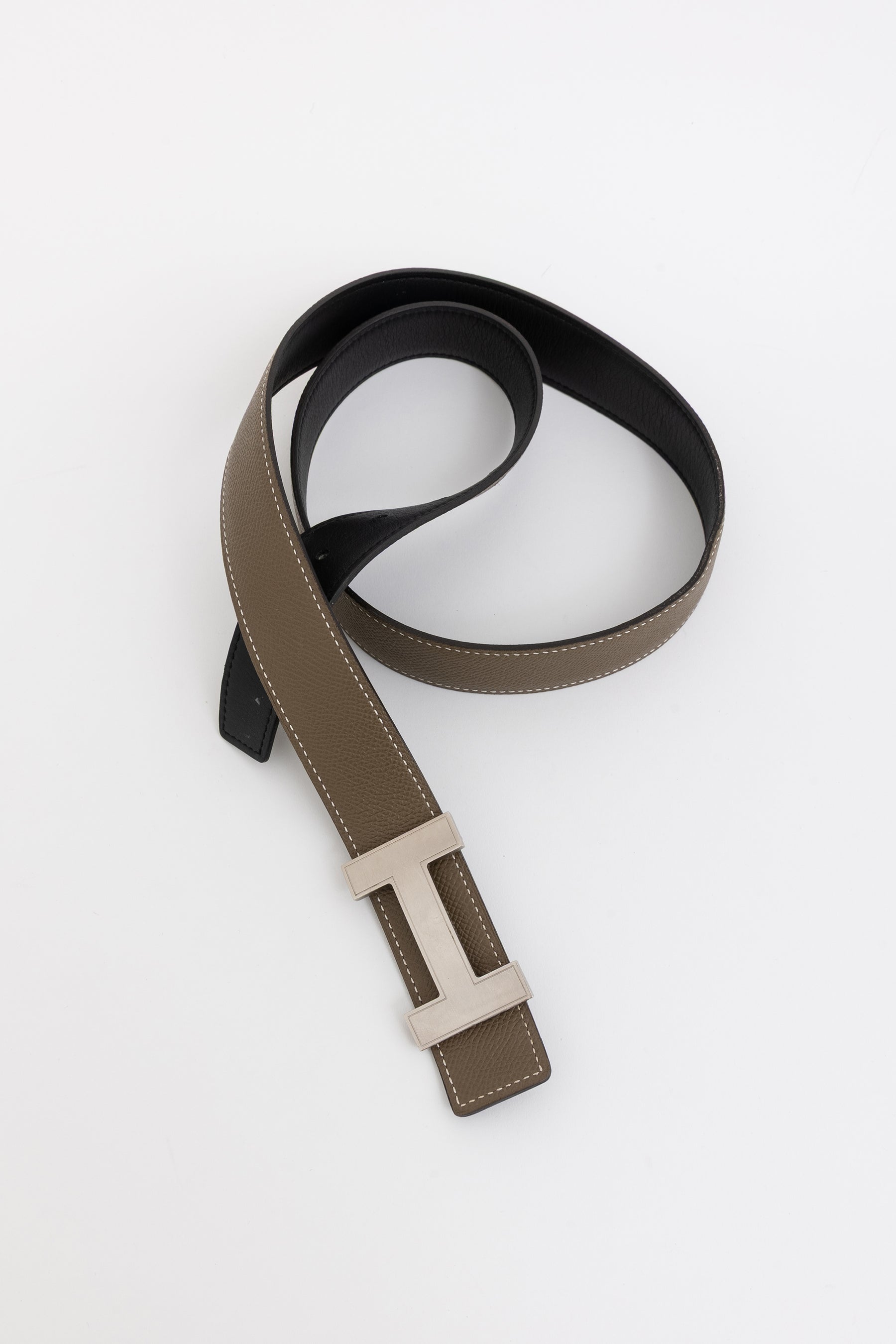 H Belt Buckle & Reversible Leather Strap