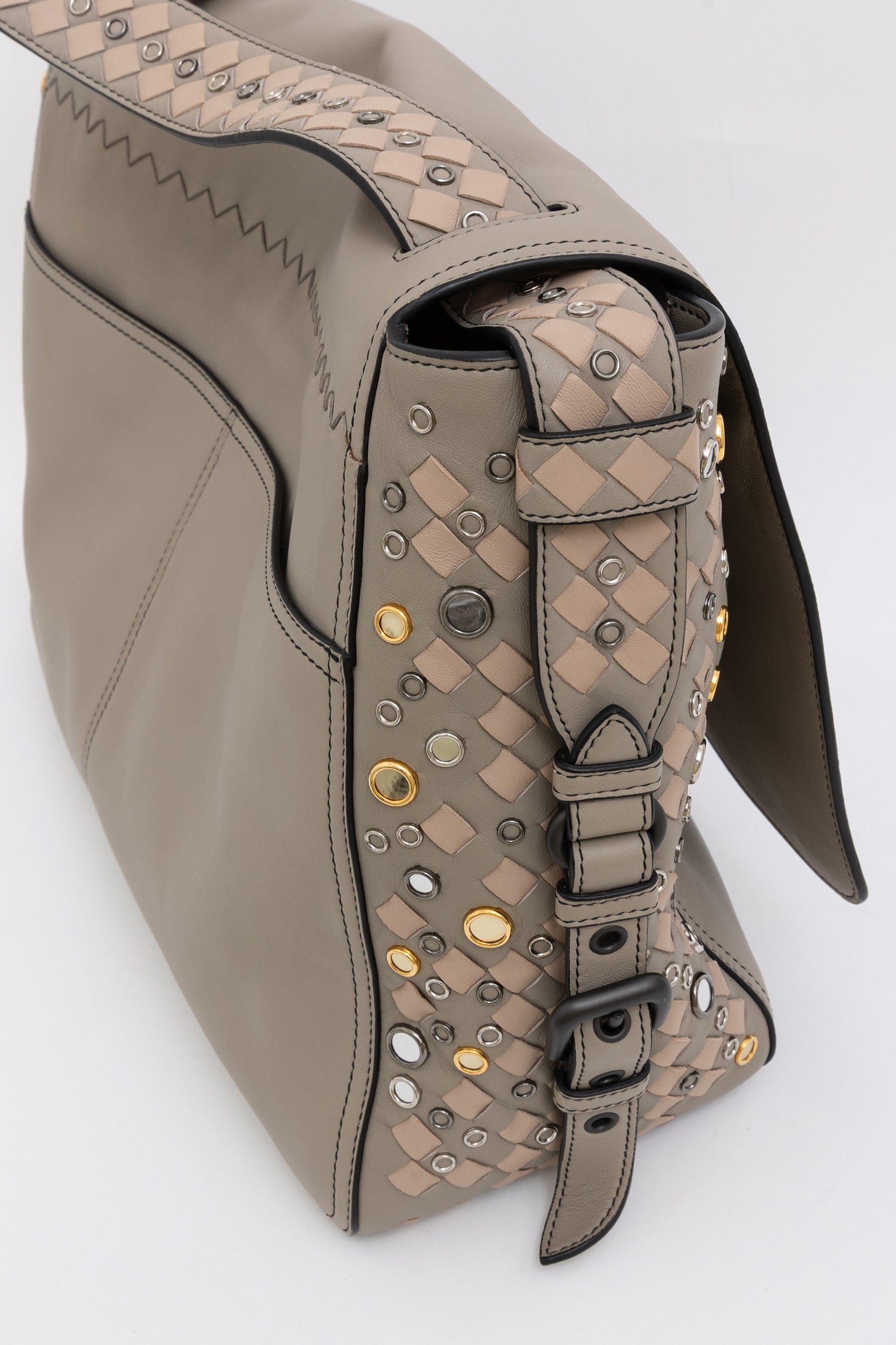 Studded Intrecciato Shoulder Bag