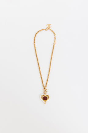 CC Red Gripoix White Heart Necklace