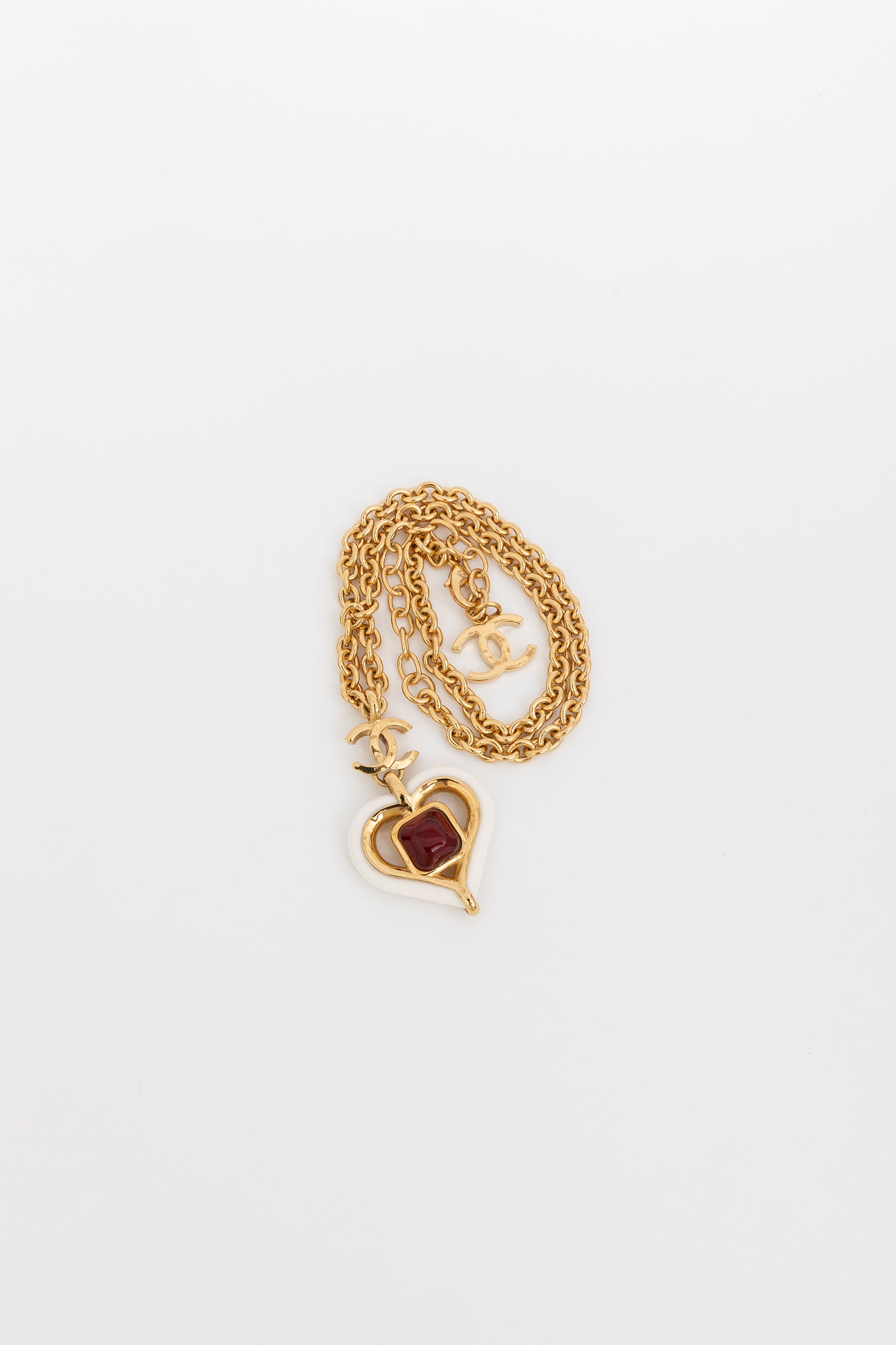 CC Red Gripoix White Heart Necklace