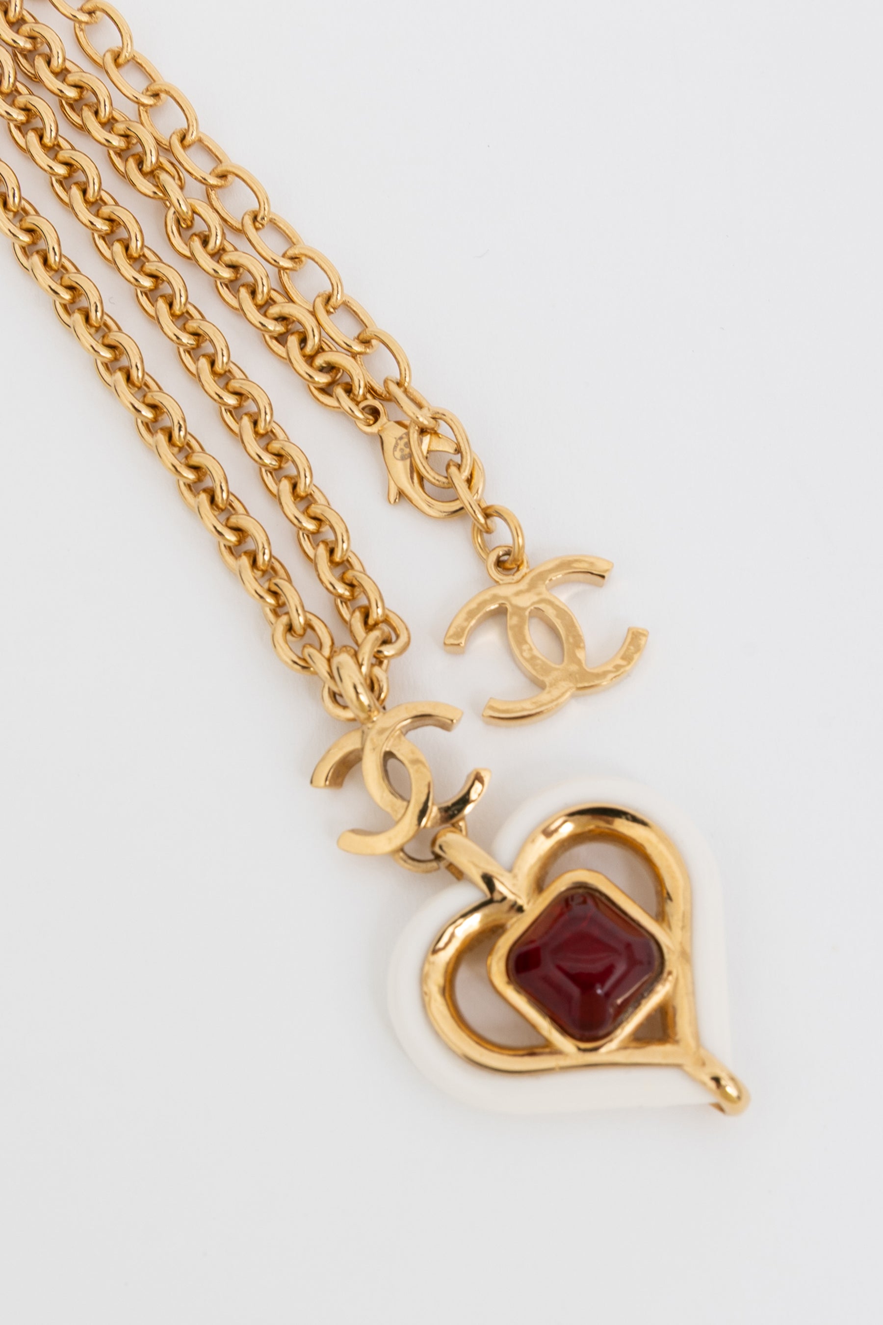 CC Red Gripoix White Heart Necklace