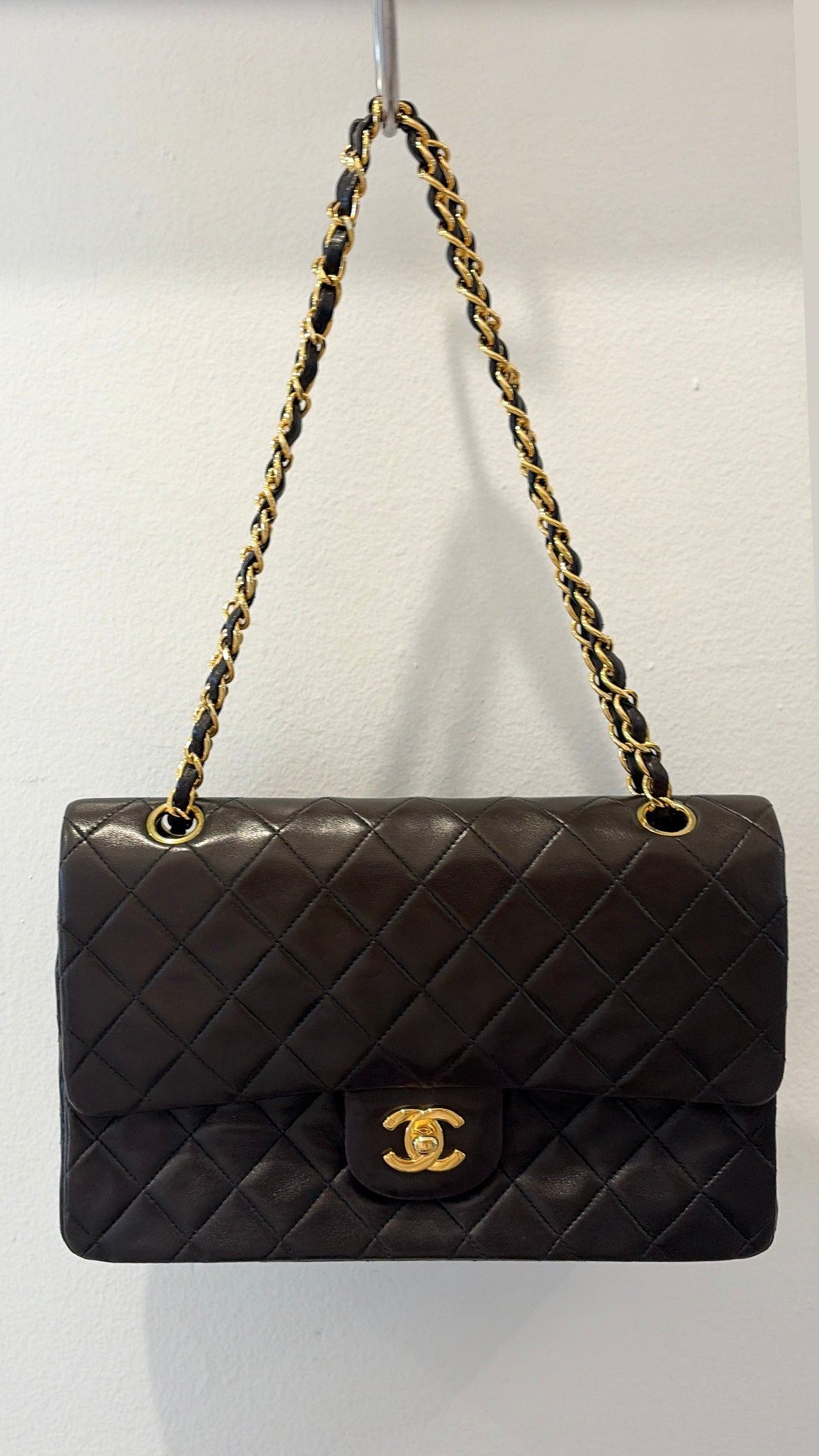 Chanel Dark Brown Lambskin Leather Medium Classic Flap