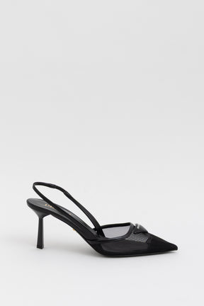 Mesh Fabric Slingback Pumps
