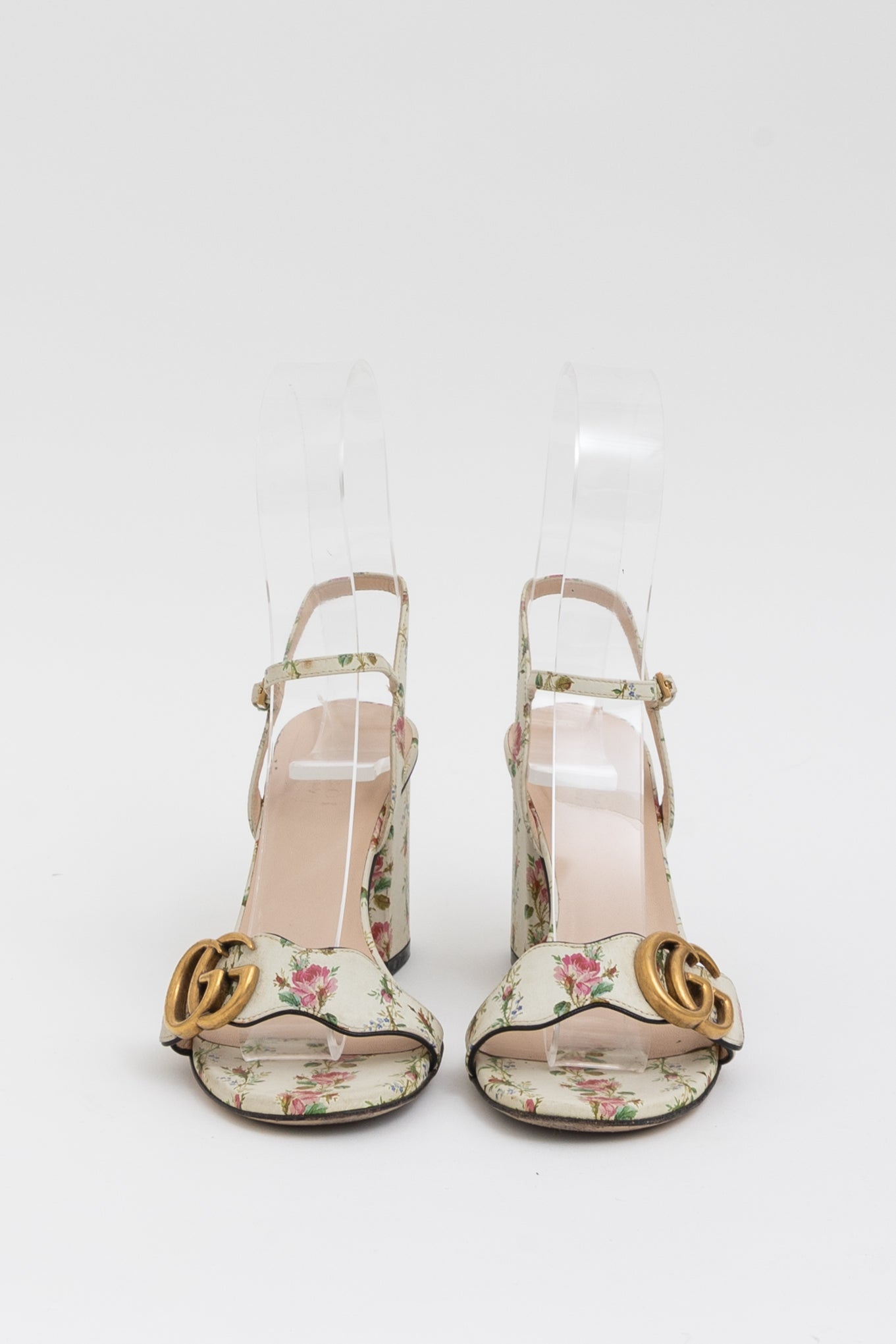 GG Marmont Floral Block Heeled Sandals