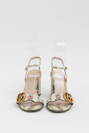 GG Marmont Floral Block Heeled Sandals
