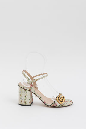 GG Marmont Floral Block Heeled Sandals