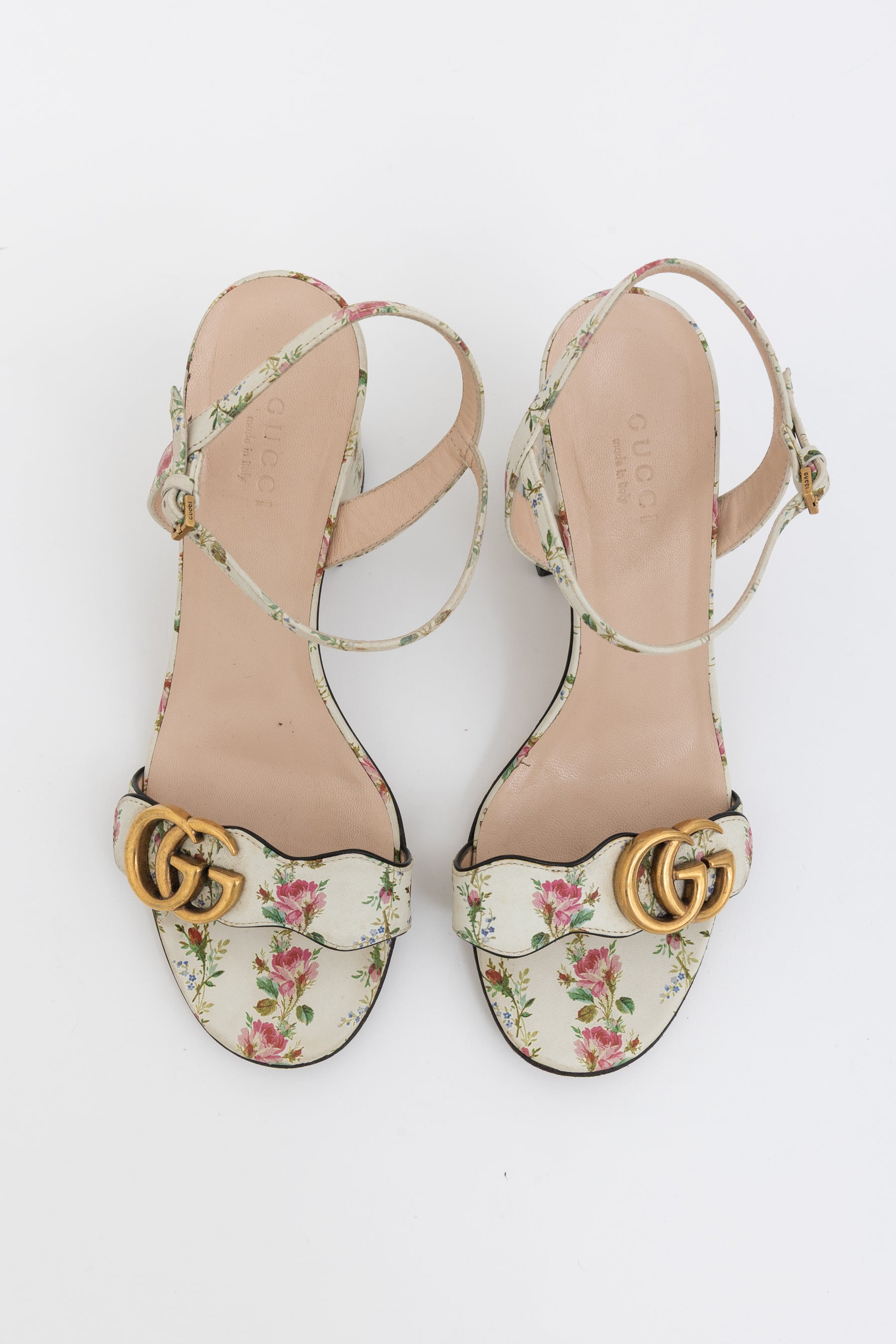 GG Marmont Floral Block Heeled Sandals