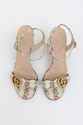 GG Marmont Floral Block Heeled Sandals