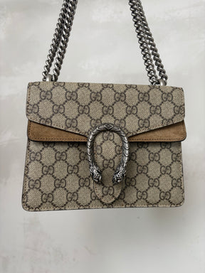 Gucci Dionysus GG Supremem Mini Bag In Beige Ebony Canvas