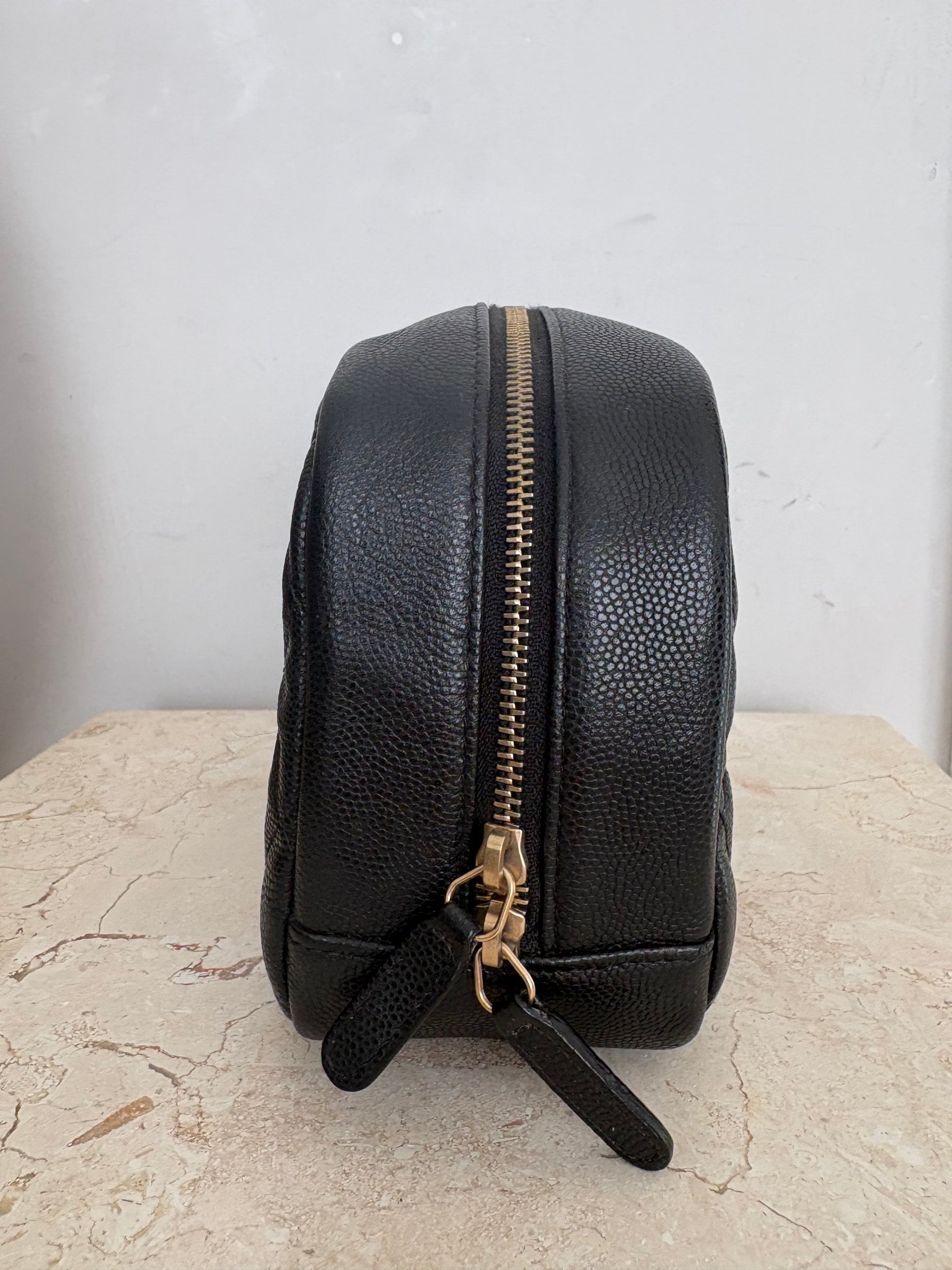 Chanel Black Caviar Quilted Curvy Pouch Cosmetic Case
