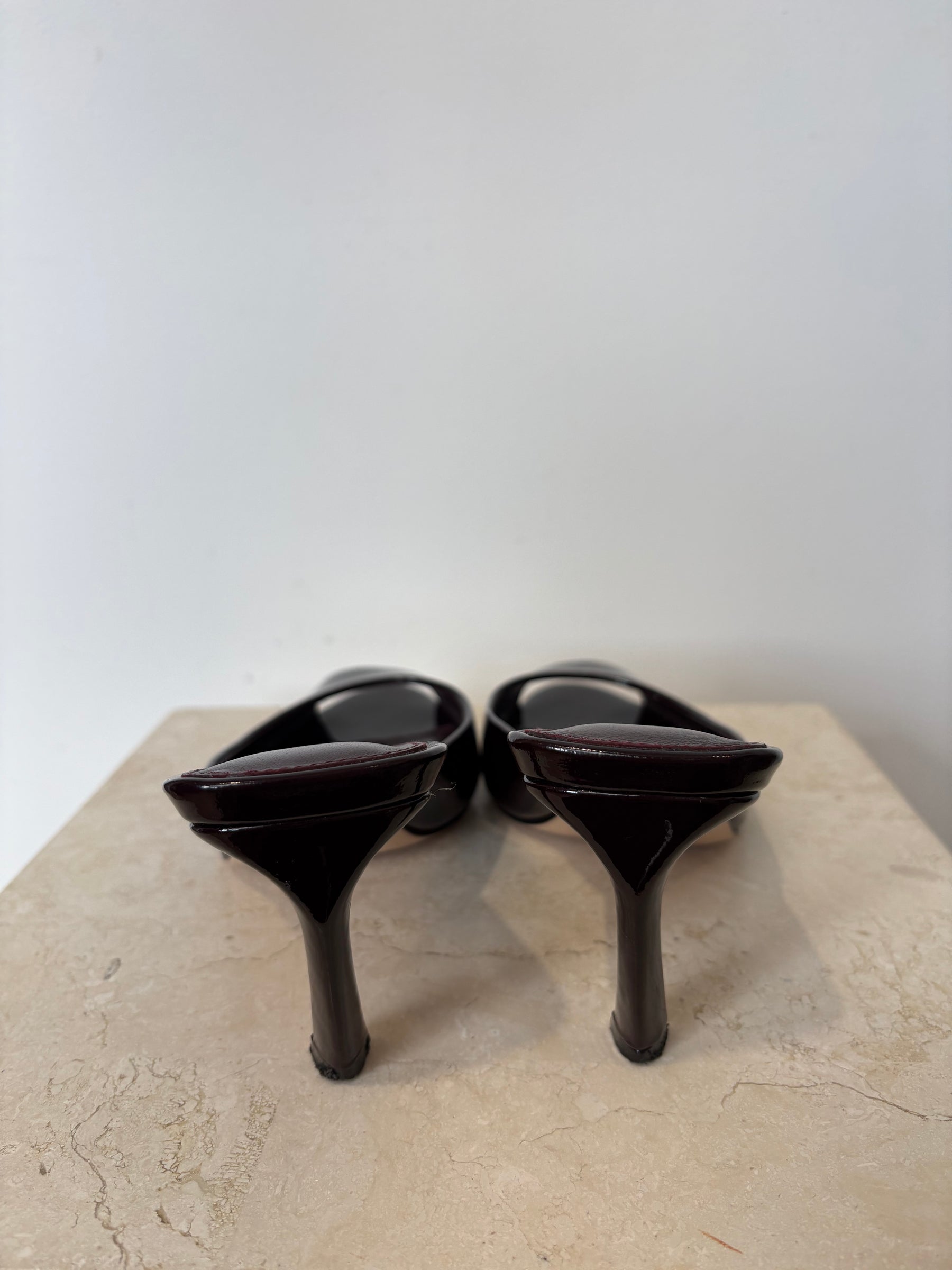 Deering Burgundy Patent Leather Mules, 39