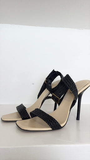Gucci Black Braided Leather Ankle Strap Heels, 7.5 B