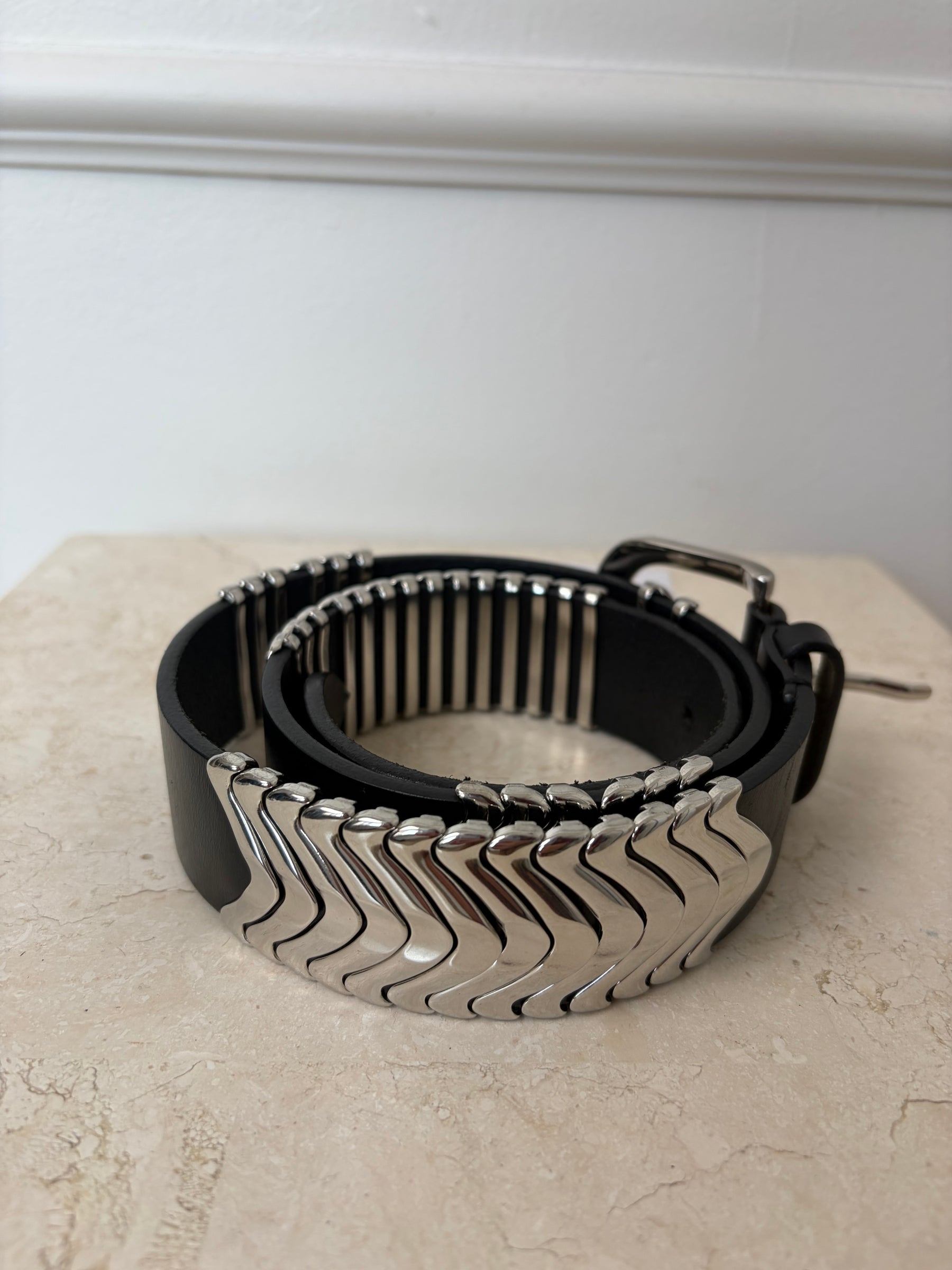 Isabel Marant Tehora Belt Black Leather Silver Hardware, Small