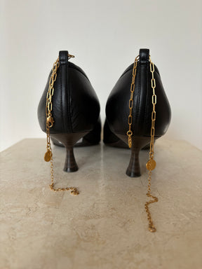 Stella McCartney Black Faux Leather Ankle Chain Pumps, 37.5