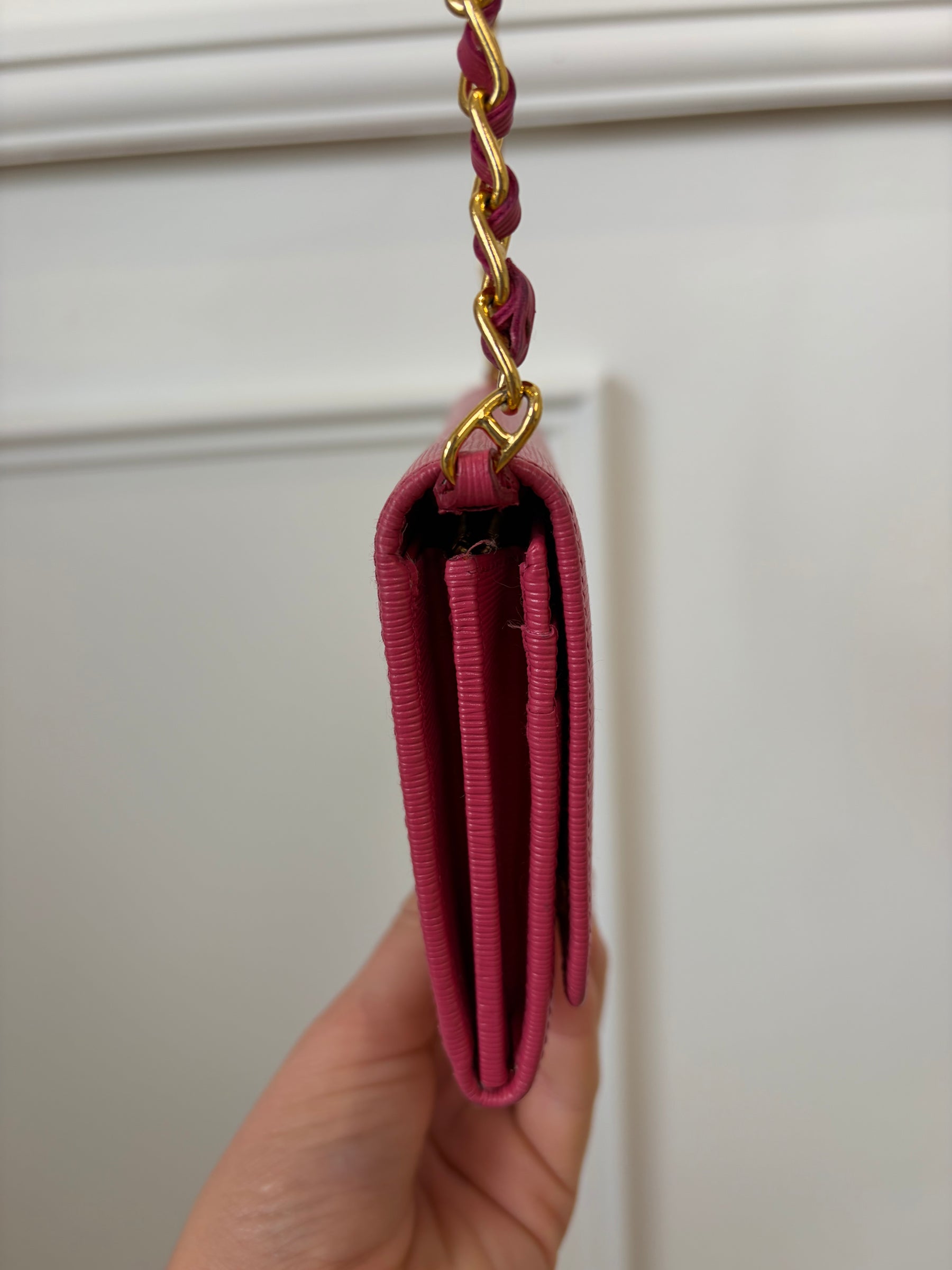 Prada Pink Grained Leather Wallet on Chain